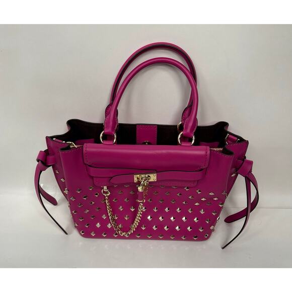 Michael Kors Legacy Studded Leather Belted Satchel - Fuschia - Picture 1 of 7